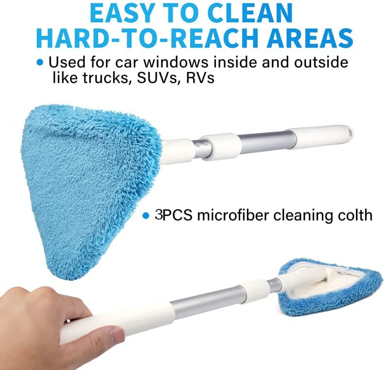 BITOPE Windshield Cleaning Tool, 26" Adjustable Handle, 3pcs Microfiber Pads, Ideal for Cleaning Inside Exterior SUVs, Trucks, RVs, Glass Mirror & More - Image 5